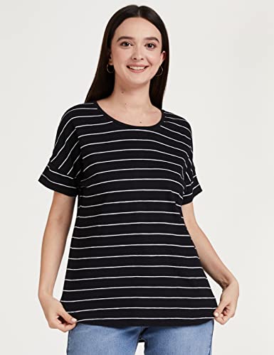 Image of Amazon Brand - Symbol Women's Cotton Striped Relaxed Fit T-Shirt (Available in Plus Sizes)