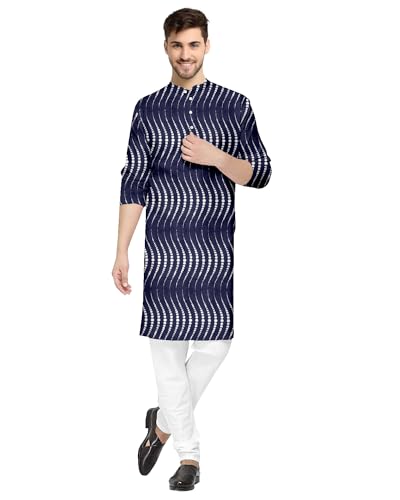 Image of Gauri Laxmi Enterprise Men's Cotton Blend Foil Print Kurtas (Ethnic Wear) (38, Navy)