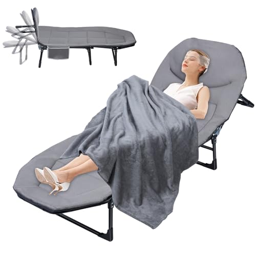 Folding Camping Cot,Adjustable 5-Position Adults Reclining Lounge Chairs with Blanket,550lb Weight Capacity,Folding Cot for Outdoor Camping,Office,Home
