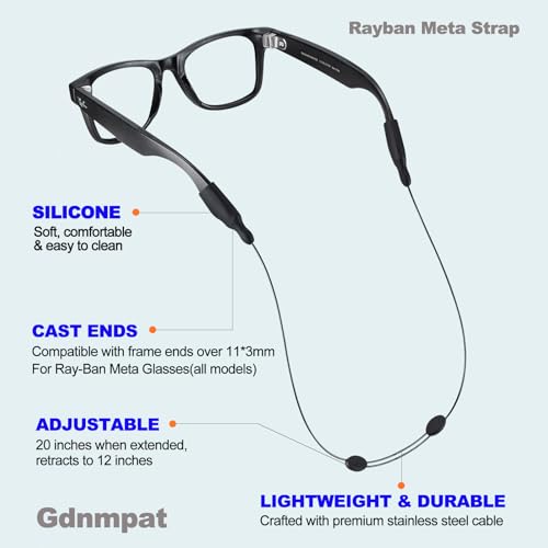 Gdnmpat Sunglasses Strap for Meta RayBan Glasses, Thick Temples-No Tail Adjustable Glasses Straps Cords Eyewear, Eye Glasses Holders Around Neck for Men Women Kids-String for Sports(2pcs Blue 20IN) by Gdnmpat - Used condition - Image 4