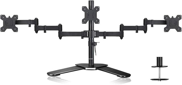 Suptek Triple Monitor Mount - Triple Monitor Desktop Stand for 3 Monitors 13-27 inch Adjustable Monitor Arm Support Max.10kg Triple Arm Desk Mount, Triple PC Desk Mount