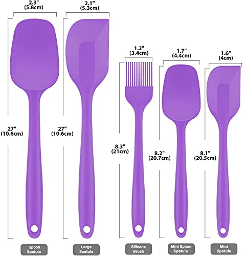 Image of Silicone Spatula Set Silicone Kitchen Utensils Set with Basting Pastry Silicone Brush Heat Resistant Non-Stick, for Cooking Baking Cake Decorating, Rubber Spatula Turner Spoonula, 5 (Purple)