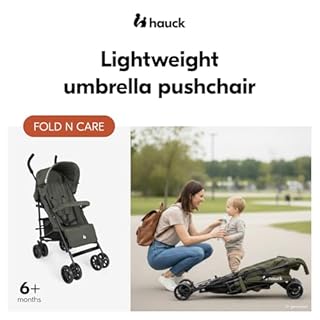 Hauck Fold N Care, Olive - Lightweight Umbrella Pushchair with Raincover from 6 Months to 22 kg, Lie Flat, Compact Fold, Sun Canopy UPF 50+, EVA Wheels, Large Basket, Travel Stroller