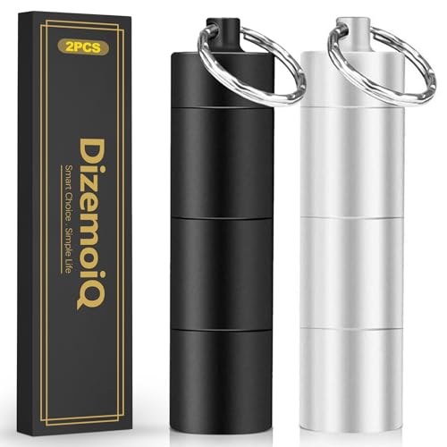 DizemoiQ 2er Set Mini Pillendose Schlüsselanhänger3 FächerWasserdichte Tablettenbox für Reisen Kapseln und Medikamente Schwarz Silber