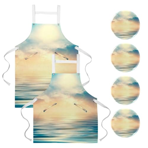 Lot de 2 tabliers de cuisine bleu ciel à motifs pour restauration et entretien