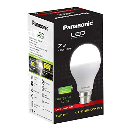 Image of Panasonic Inverter Bulb 7 Watt Rechargeable Emergency LED Bulb for Home Base B22 (Cool Day Light, Pack of 3, White)