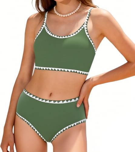 Image of Girls Swimsuit Double Strap High Waist Sporty Bikini Swimsuits Summer Beach 2 Piece Bikini Sets Size 11-15 Years