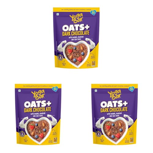 Image of Yogabar Oats Dark Chocolate 1kg | Healthy Breakfast Cereal Oats High in Protein Now with Black Raisins (Pack of 3)
