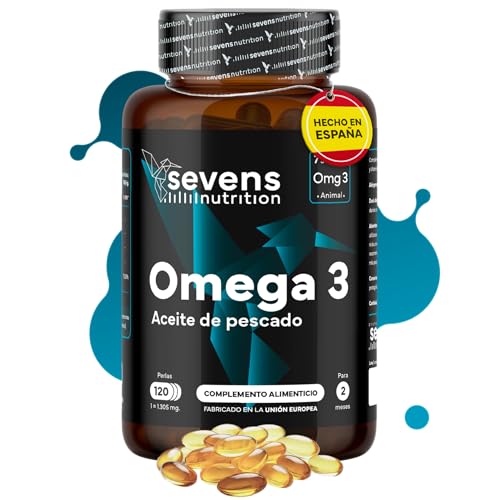 Omega 3 2000mg Premium | Omegatex® | Capsulas Blandas de Gel. Máxima Concentración con 720mg EPA y 480 mg DHA - Suplemento Concentrado de Aceite de Pescado para Colesterol - Sevens