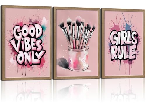 3 Pcs Framed Cool Girls Quotes Inspirational Graffiti Wall Art