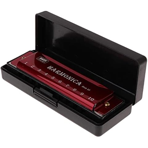 LLLucky 10 Holes Key of C Blues Harmonica Musical Instrument Kids Educational Sound Toy Red Cover