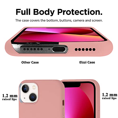 Image of Elzzi Microfiber Logo Cut Cover Compatible for iPhone 13 Case Liquid Silicone Covers Shockproof Back Cover with High Raised Camera Lips - Pink