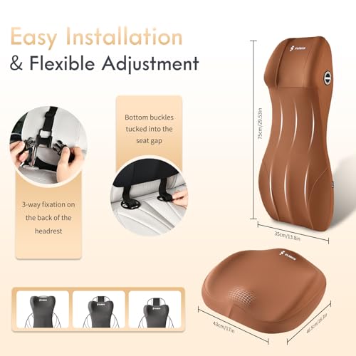 Image of FLORICH Memory Foam Seat Cushion for Car and Lumbar Support Headrest Pillow Ergonomic Car Seat Back Support Neck Pillow for Driving Truck Driver Seat Cushion Lumbar Pillows for Back Pain Relief, Brown