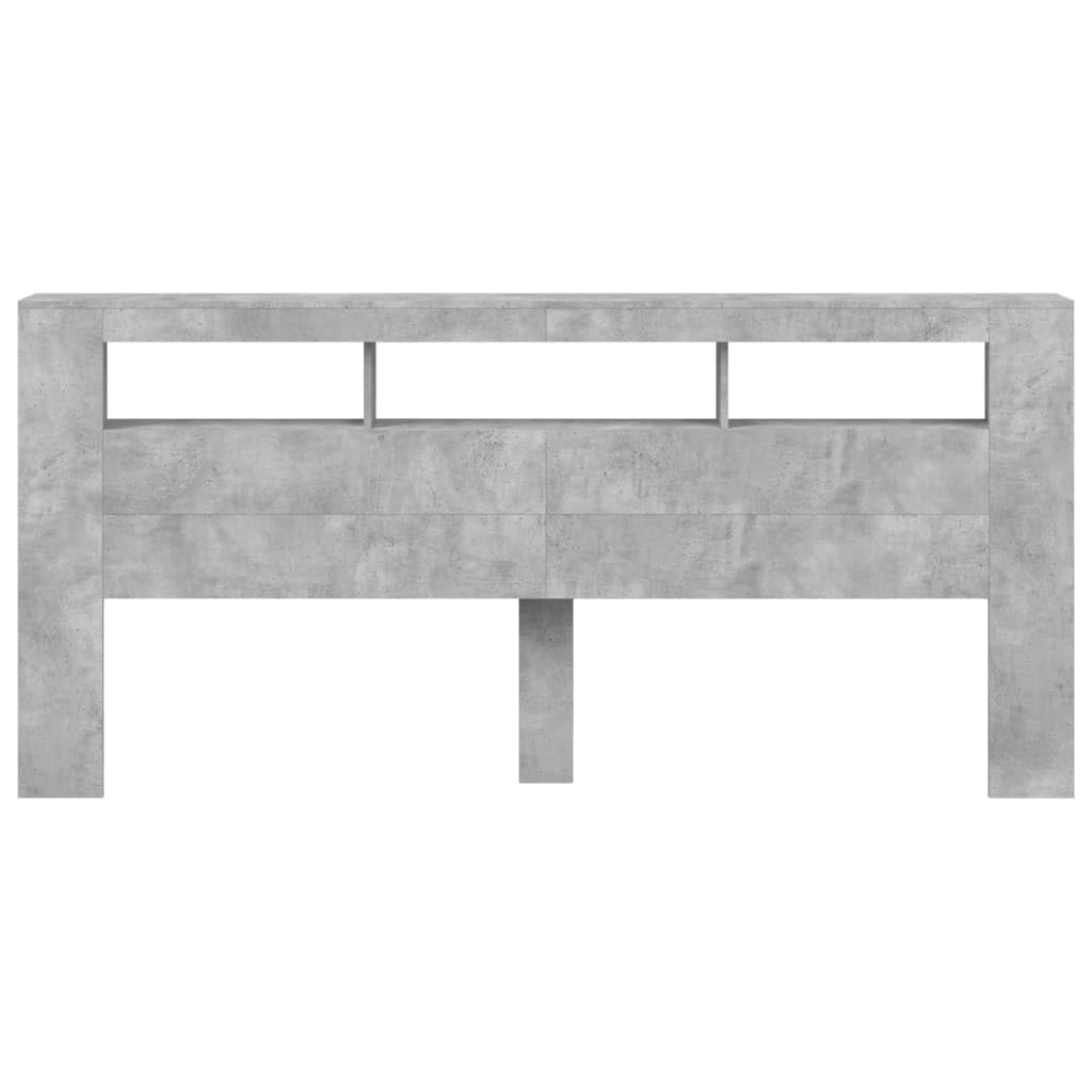 vidaXL LED Kopfteil, Bettkopfteil mit LED-Leuchten, Betthaupt mit Ablagen, Bettzubehör Schlafzimmer, Betongrau 220x18,5x103,5cm Holzwerkstoff