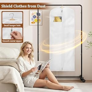 KIMBORA 65" Dress Bags for Gowns Long Garment Bags for Hanging Clothes with Clear Window, Foldable Wedding Dress Cover for Closet Storage and Travel (2 Packs, White) — photo 5 of 6