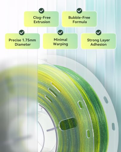 Image of VOXELAB PLA Crystal Rainbow Filament 1.75mm, Summer Night Fireflies Color, Alternating Bright Yellow & Bright Blue Every 18-20M, Glitter Shimmer Gradient 3D Printer Material