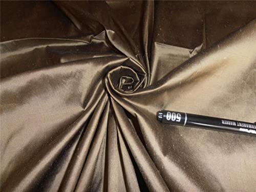 Tissu Dupioni pure soie kaki doré noir sans slubs pour haute couture