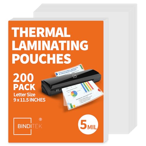Image of Binditek 200 Pack 5 Mil Thermal Laminating Pouches, 9x11.5 Inches Laminating Sheets, for Letter Size, Ultra Clear, Glossy, Hold 8.5x11 Inches, Heat Seal, School Office Supplies