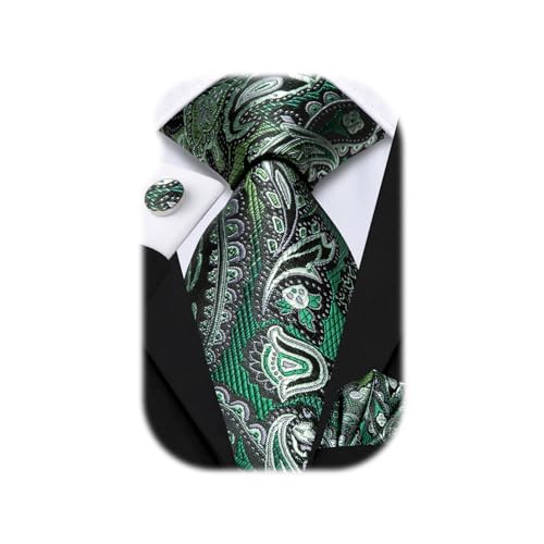Image of Hi-Tie Men 63inches Tie Set Extra Long Necktie Paisley Tie Pocket Suqare Cufflinks Big and Tall Men Tie