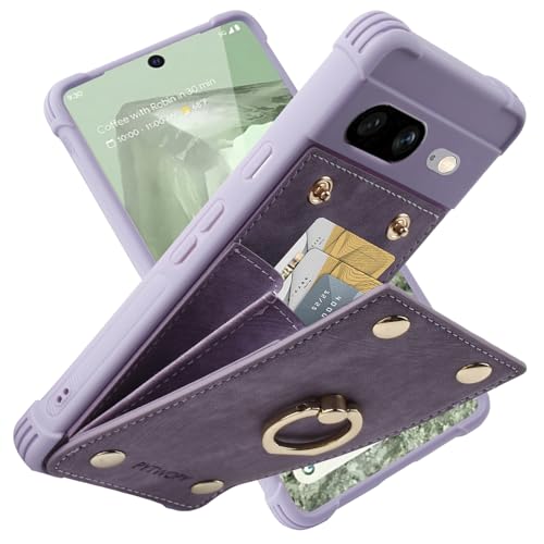 PYTWOPY Google Pixel 8 5G Wallet Case with Credit Card Holder,Leather Shockproof Protective Phone Cover Supports 360°Rotation Ring Stand and RFID Blocking for Pixel 8 5G 6.17 inch,Lavenders