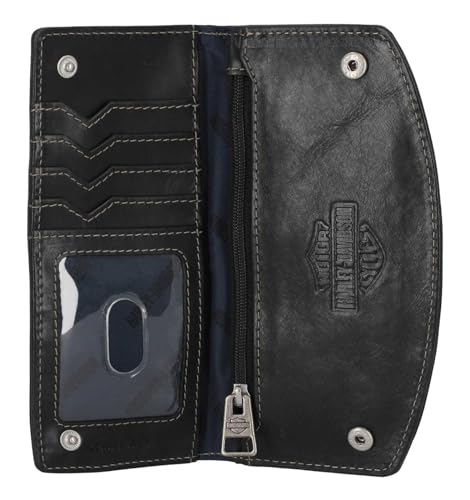 Harley-Davidson Men's Smooth Grain Snap Flap Pocket Long Biker Wallet - Black3