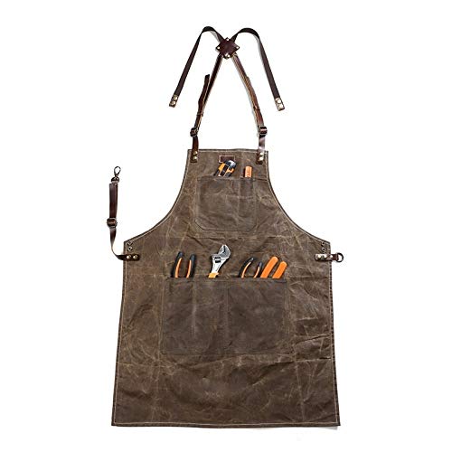 tablier Tablier à outils Toile de cire d'huile avec tablier en cuir Tabliers de jardinage Tool Barbecue Barber Carpenter Painter Vêtements de Réparateur