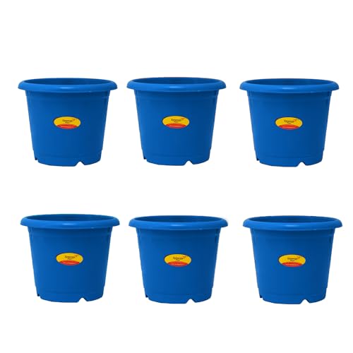 Image of Synergy Plast Plastic Round Shape Flower Pots 6 Pcs, 16 Inch Heavy Duty Plant Containers /Planter /Gamla /Plant Pot for Gardening, Balcony, Terrace, Home Decor Indoor & Outdoor Planting (Blue)