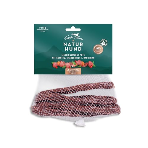 Terra Canis - Lieblingswurst Pute mit Karotte, Cranberries & Basilikum - Naturhund - 145g I Luftgetrocknete Wurst I Premium Snack für Hunde in 100% Lebensmittelqualität Aller Rohstoffe