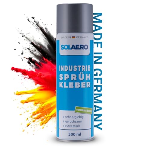 SOLAERO Industrie-Sprühkleber (500ml) – Sehr schnelle Anfangshaftung, 6-fach verstellbares Spezialventil – Geeignet für Schaumstoff, Metall, Vinyl, Moos, Bauanwendungen, uvm - Herstellung Deutschland