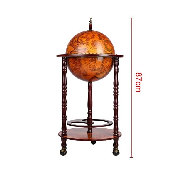 hfghsgjbgd Globe Shaped Mini Wine Bar Drink Cabinet, Movable Double Deck Storage TrolleyWine Bottle Stand, Wooden Mini Bar with Table Drinks Cabinet - Image 4