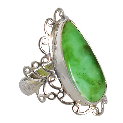 Bague chrysoprase argent 925, bague déclaration bohème pierre verte ronde 49