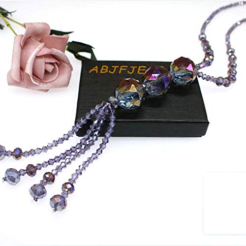 Abjfje Hand Knotted Beads Endless Long Statement Necklace Glass Beads Ball Long Beaded Tassel Necklace Fashion Jewelry For Women Girls Gift (Purple) #TOP6