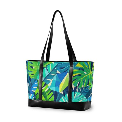 Geometric Abstract Palm Leaf Summer classy briefcase bag for women with zipper briefcase for Pool Gym Grocery Travel with maletin ejecutivo para mujer