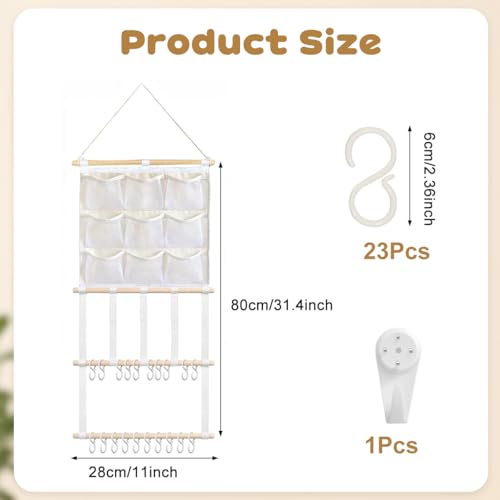 Image of HASTHIP Wooden Hair Accessories Organizer Wall Hanging Bows Hairband Hair Clip Organizer for Girls Women, Multi-Compartment Display Rack Storage with Mesh Pockets, Clip Bars and Headband Holder