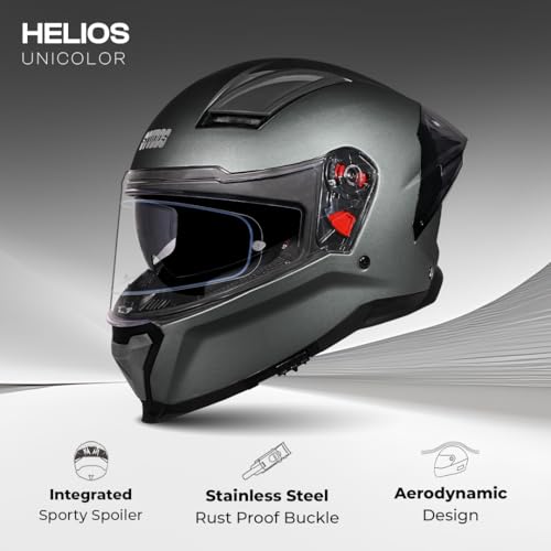 Image of STUDDS Helios ISI and DOT Certified Full Face Helmet with Antifog 100 Lens, Sporty Spoiler (MATT Gun Grey - L)