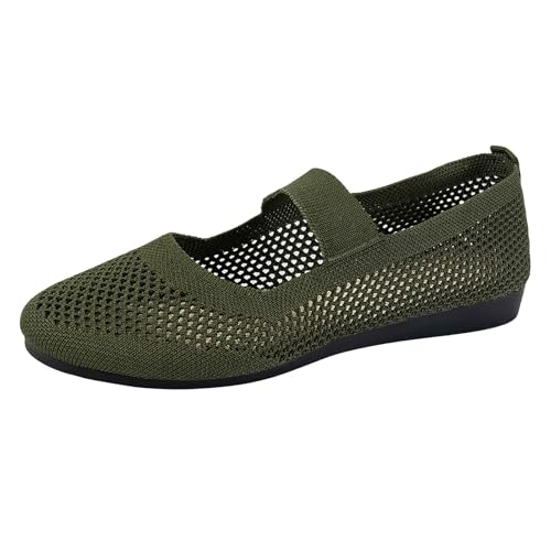 Bailarinas Mujer Planos Zapatos Ancho H Mocasines Antideslizantes Zapatos Trachtschuhe Slip On Stramchenballerina Redonda Loafers Tejer Transpirable Cómodo Zapatos de Danza Suave Casual Zapatos, verde