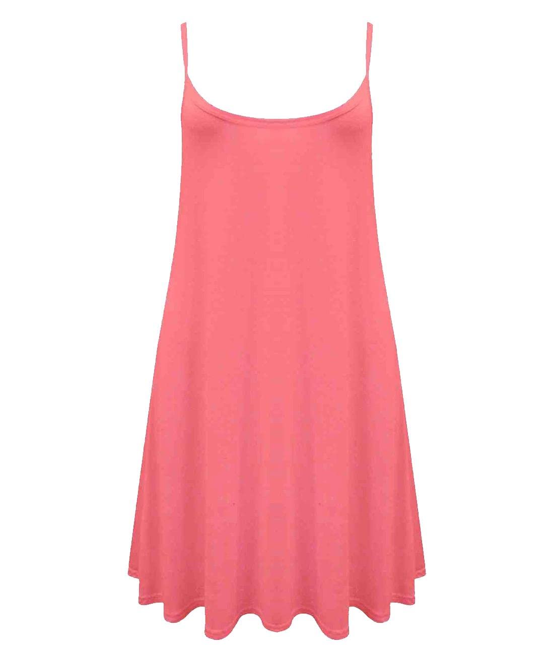 Real Life Fashion Ltd Women's Coral Plain Cami Swing Dress Flared Strappy Midi Dress Casual Wear Vest Dress Top Plus Sizes Printed Strappy Dress Uk Sizes Uk 8-26