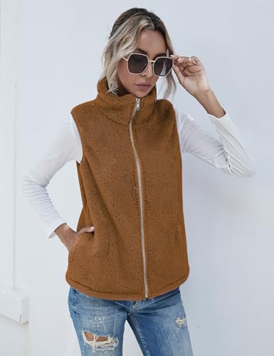 Raphin Mantel Damen Herbst Fleece Warm Mode Lässig Fleecepulli Damen Hohe Qualität Superweich Damen Fleecejacke(Braun,L)