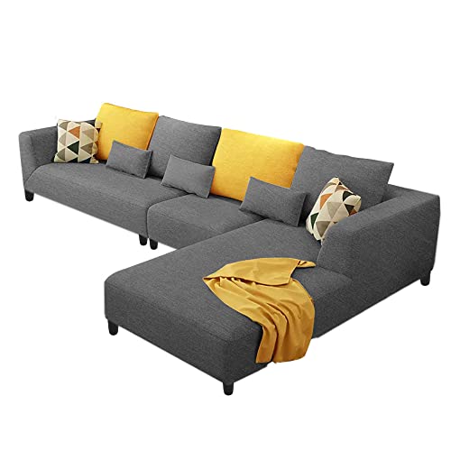 Image of Galib RHS 6 Seater L Shape Sofa Set for Living Room (Dark Grey Fabric)