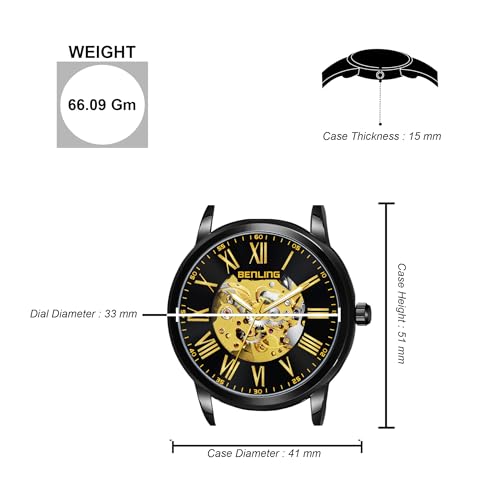 Image of Benling Skeleton Analog Automatic Watch for Men, Mechanical Movement, Leather Strap, Formal Casual Party Official Purpose