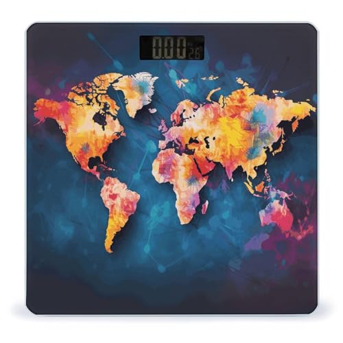 Báscula digital de baño con plataforma amplia y diseño mapa mundial miniatura 1