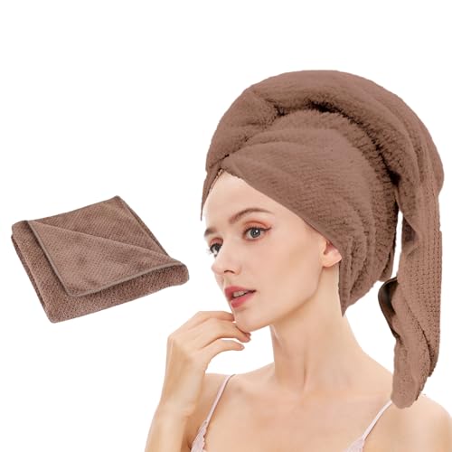 Image of Microfiber Hair Towel Quick Dry Hair Towel Hair Drying Towels Suitable for All Kinds of Hair Ultra Absorbent Long and Thick Hair 24X48inch Dark Brown (1pcs)