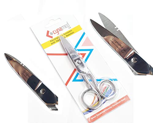 Cynamed - 1 Ea Premium German Electrician's Scissors for Heavy Duty Use Electrician Scissors with Stripping Notches
