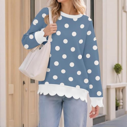 Oversized Sweatshirt for Women Cotton Scalloped Hem Fashion Pullover Tops - image 3