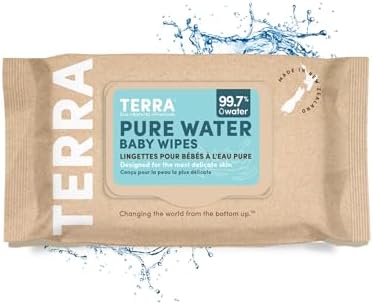 Terra Organics Pure New Zealand Water Bamboo Baby Wipes, Biodegradable, Natural, 1 Pack of 70 Wipes