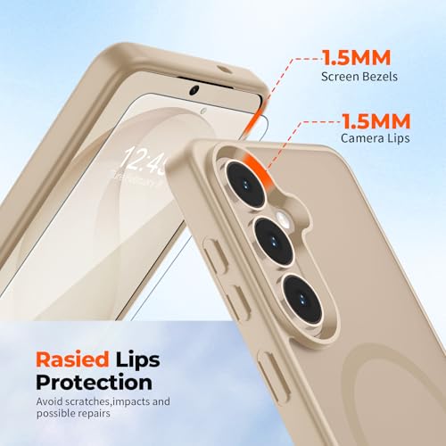 Image of SUPFINE Magnetic for Samsung Galaxy S26 Plus Case with Screen Protector, (Built-in Magnets) (Military Grade Drop Protection) Slim Translucent Shockproof Phone Case,Pink Gold