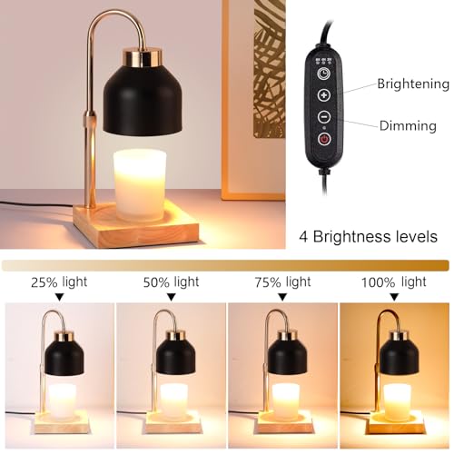 Candle Warmer Lamp, Dimmer, 2/4/8H Timer, Adjustable Height Candle Warmer, Vintage Home Decor, Wax Melts Warmer for Scented Jar Candles with 2 Bulbs