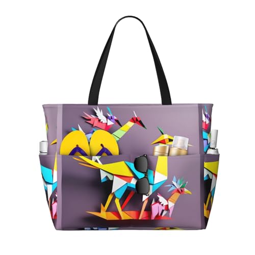 Hfderw Origami - Grullas de papel para manualidades, 1 bolsa de playa, gran capacidad, plegable, para mujer, para viajes a la piscina, uso diario, Negro , talla única