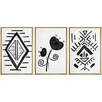 SIGNWIN Framed Canvas Print Wall Art Triangles with Flowers Blossoms Abstract Shapes Illustrations Expressionism Alternative Expressive Dark for Living Room, Bedroom, Office - 16