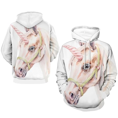 Sweatshirt Licorne Blanche avec Capuche et Manches Longues Pull Doux UMENG Taille S